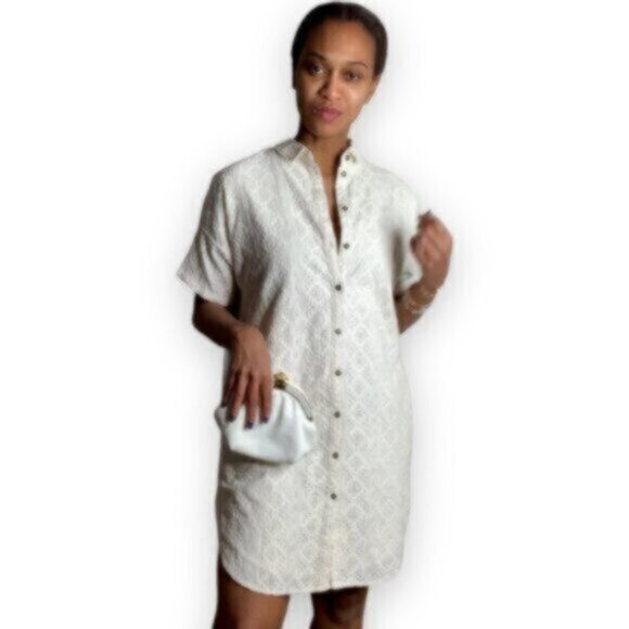 Current Elliott Oversized Smock Eyelet Lace Shirt Dress - Picture 5 of 10